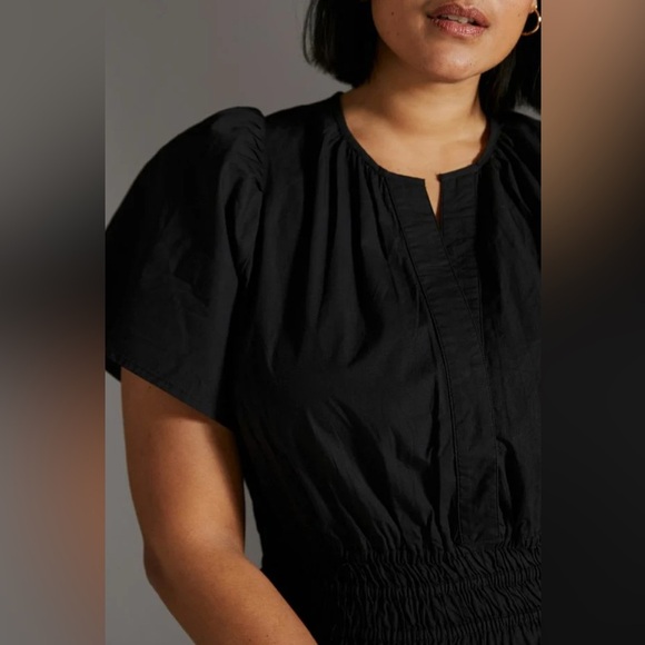 Anthropologie Somerset Mini Dres Black Cotton Tiered Smocked Waist Plus Size 3X - Picture 4 of 16